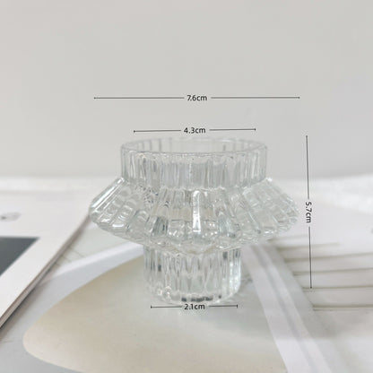 Ribbed Textured Glass Tealight Candle Holder with Flared Collar Acalora