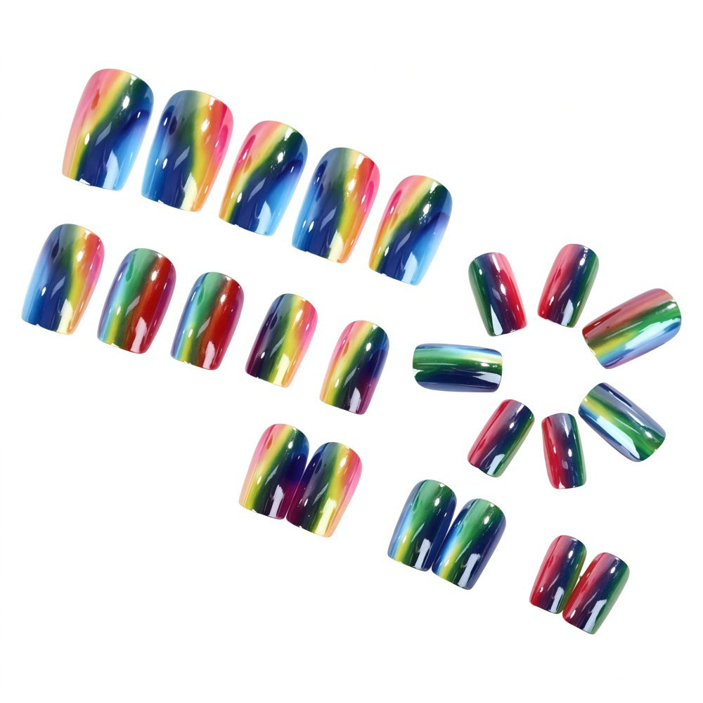 Colorful artificial nails in rainbow design Acalora