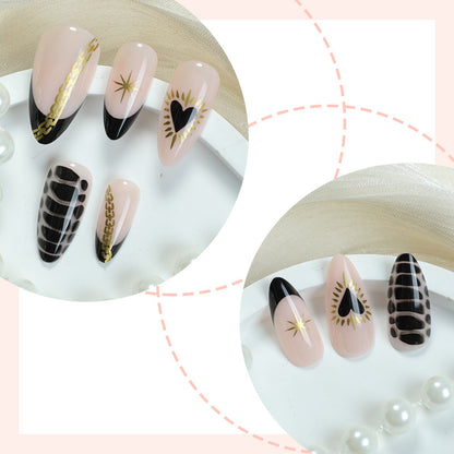 Decorative Press-On Nail Set with Artistic Heart and Star Designs Acalora