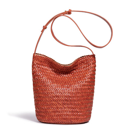Handwoven Leather Bucket Bag Acalora