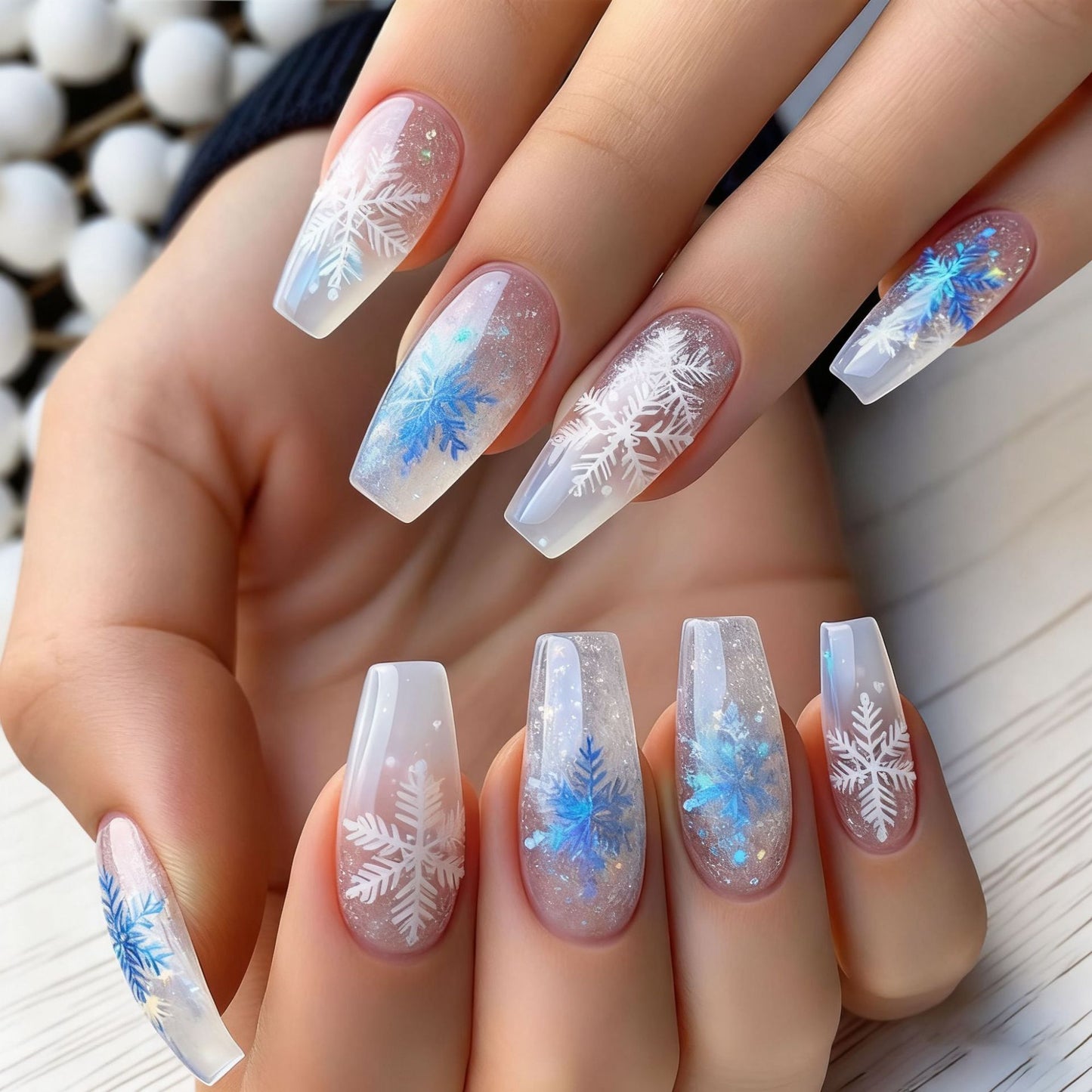 Artificial nails with winter snowflake design Acalora