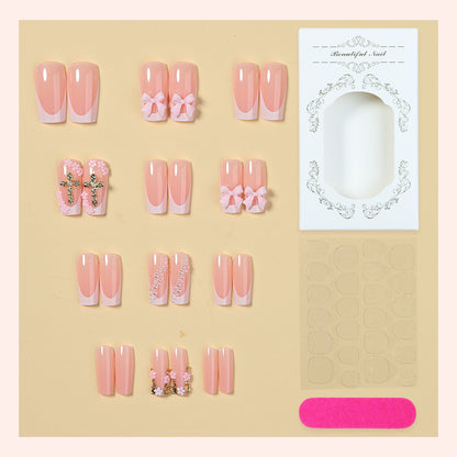 Decorative Press-On Nail Set with Bow and Floral Accents Acalora