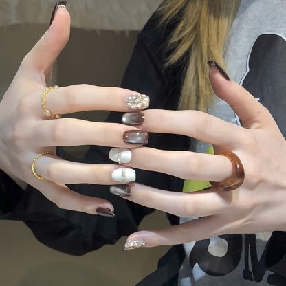 Press-On Nail Art Set with Ombre and Glitter Accents Acalora
