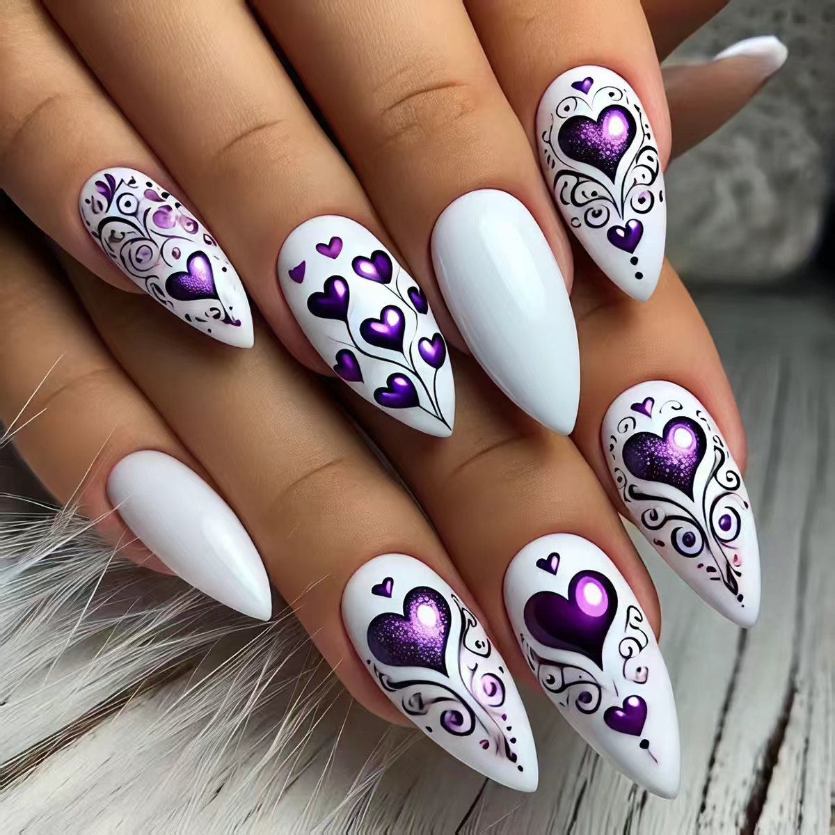 Artistic Heart-Design Nail Art Acalora