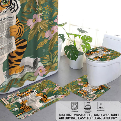 Artistic High-Definition Leopard and Rose-Themed Bathroom Décor Set