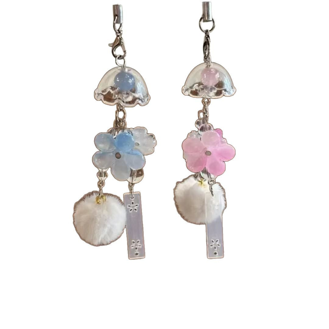 Decorative Flower and Pom Pom Charm Keychain Acalora