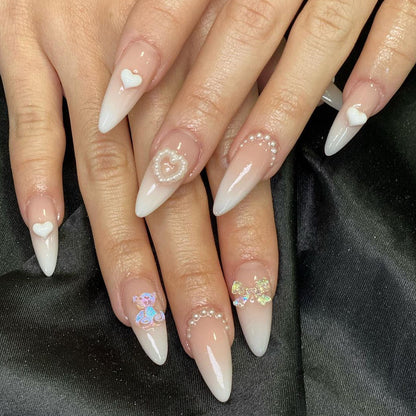 Elegant Press-On Nail Set with Decorative Floral Accents Acalora