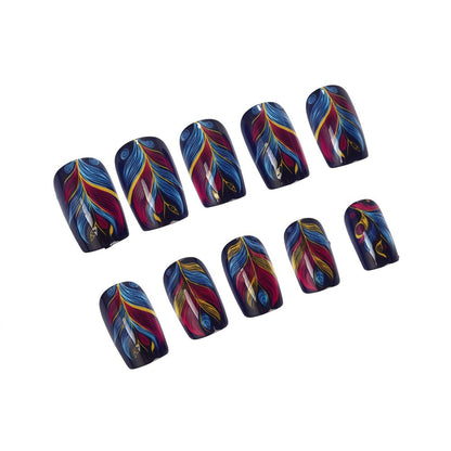 Artificial nails with colorful feather design Acalora