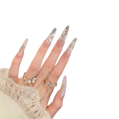 Elegant Stiletto Press-On Nail Set with Intricate Designs Acalora