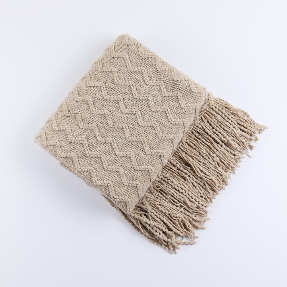 Textured Woven Throw Blanket with Fringe