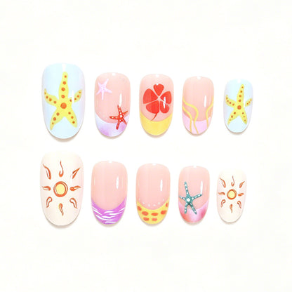 Artistic Summer-Themed Press-On Nail Art Acalora