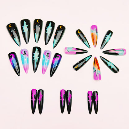 Cosmic Lightning Nail Art Acalora