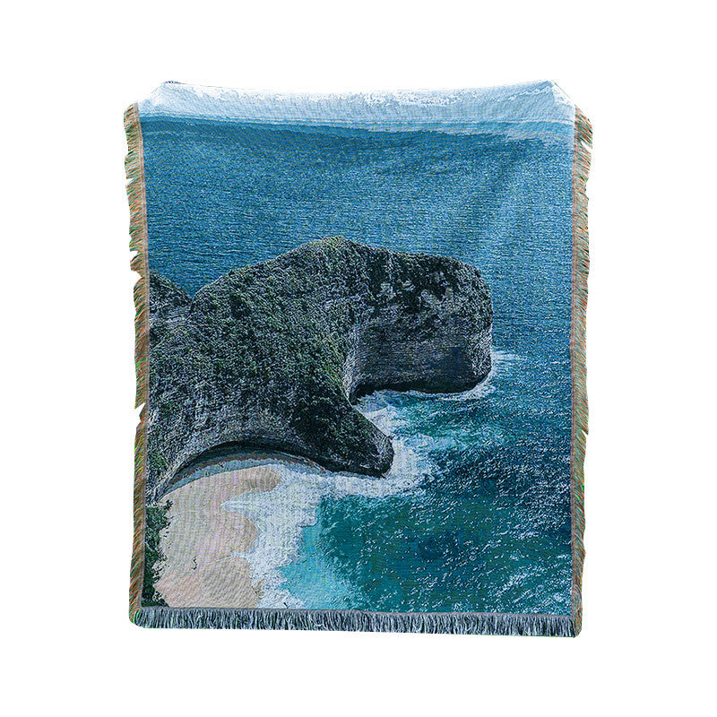 Landscape-Themed Woven Throw Blanket