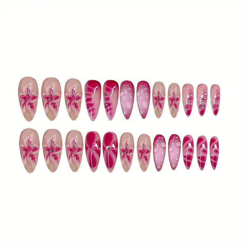 Artistic Stiletto Nail Art Set with Floral Accents Acalora