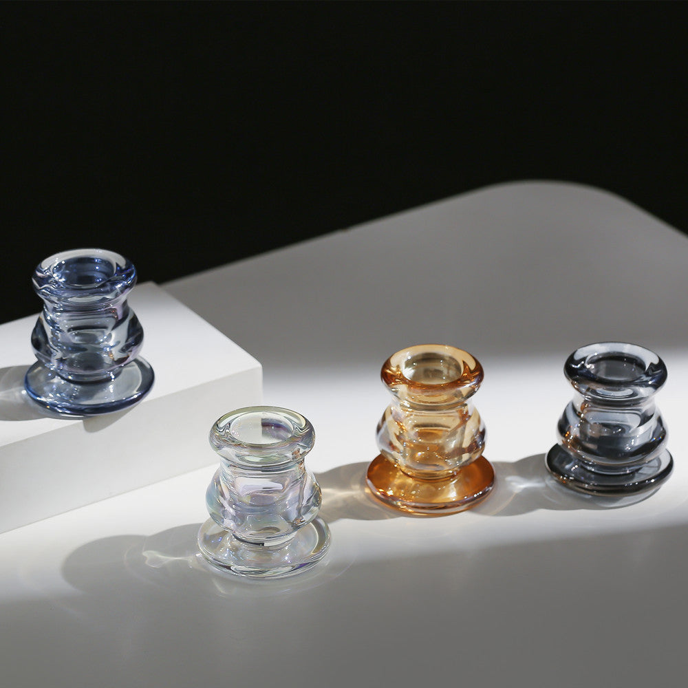 Handblown Smoky Glass Taper and Short Pillar Candle Holder Acalora