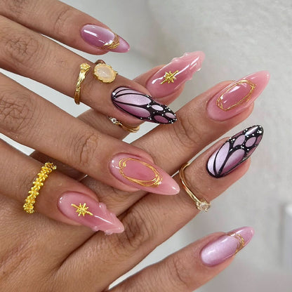 Decorative Press-On Nail Art Set with Shimmering Glitter and Elegant Patterns Acalora