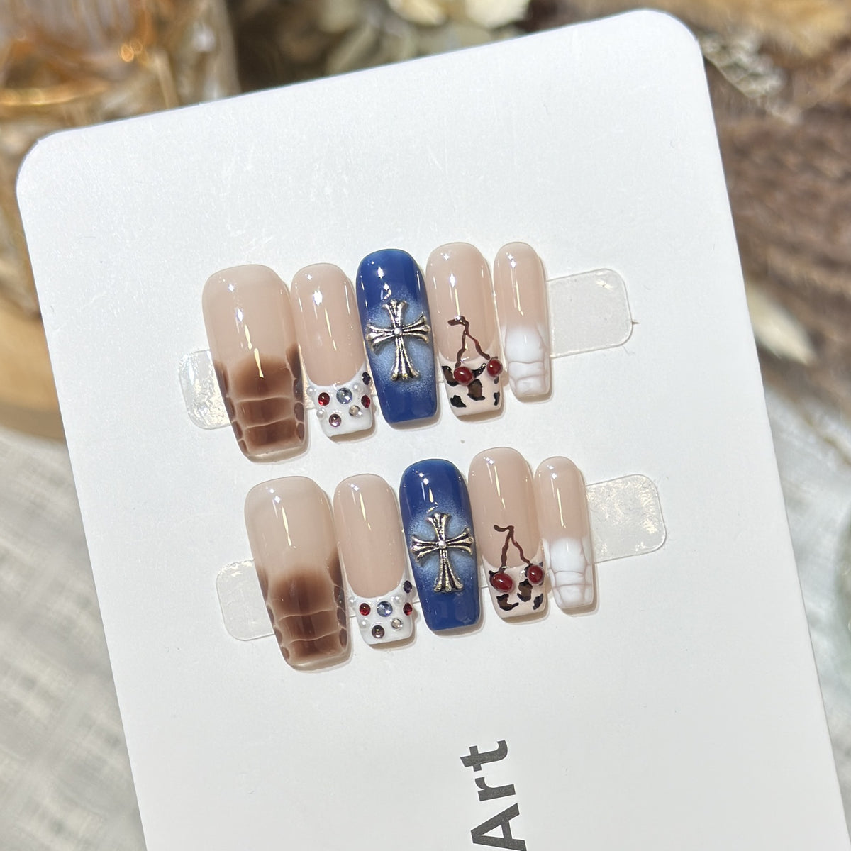 Decorative Press-On Nail Art Set with Unique Graphic Designs Acalora