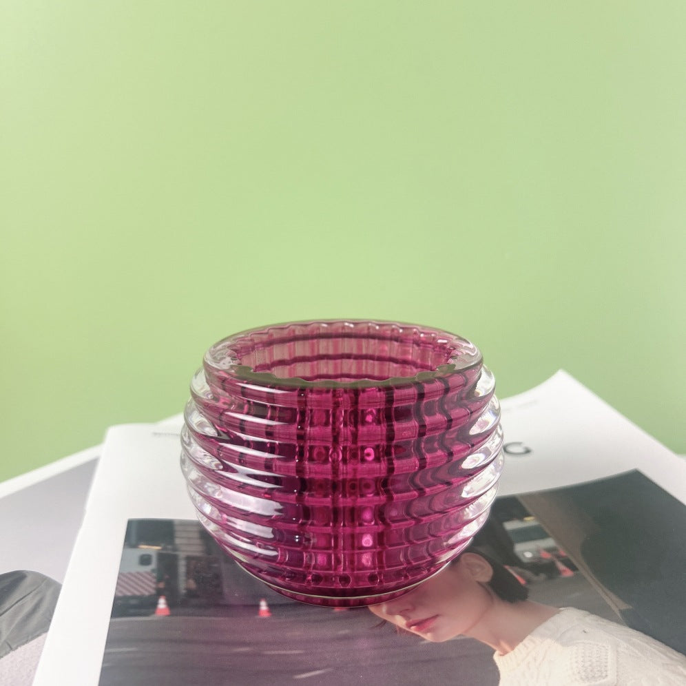 Round Ribbed Glass Votive Candle Holder for Tealights Acalora
