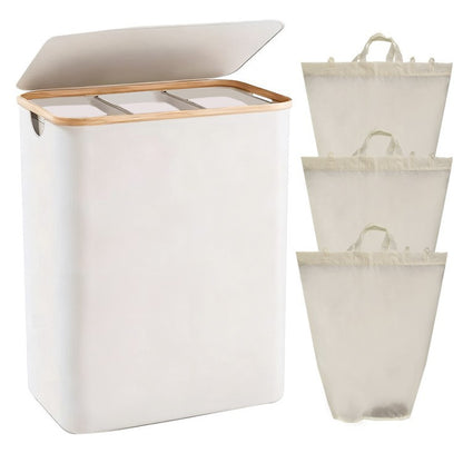 Laundry separation system with bamboo lid and multiple compartments Acalora