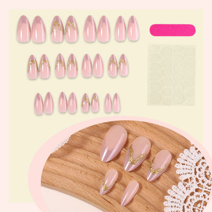 Elegant Press-On Nail Set with Gold Accent Design Acalora