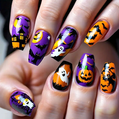Halloween Nail Art Set with Creative Designs and Sparkling Details Acalora
