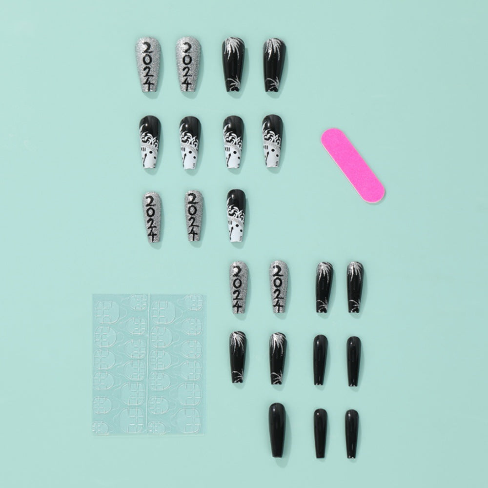 Artificial nails in elegant black and white design Acalora