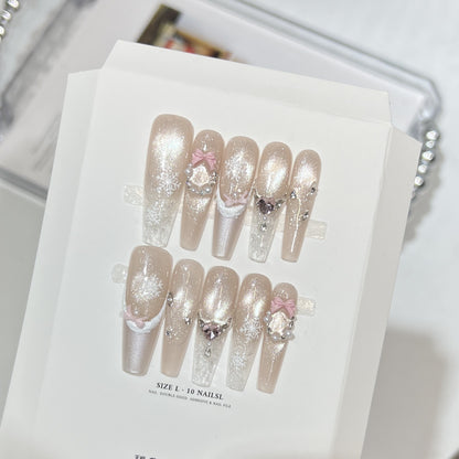 Decorative Stiletto Press-On Nail Set with Rhinestone and Glitter Accents Acalora