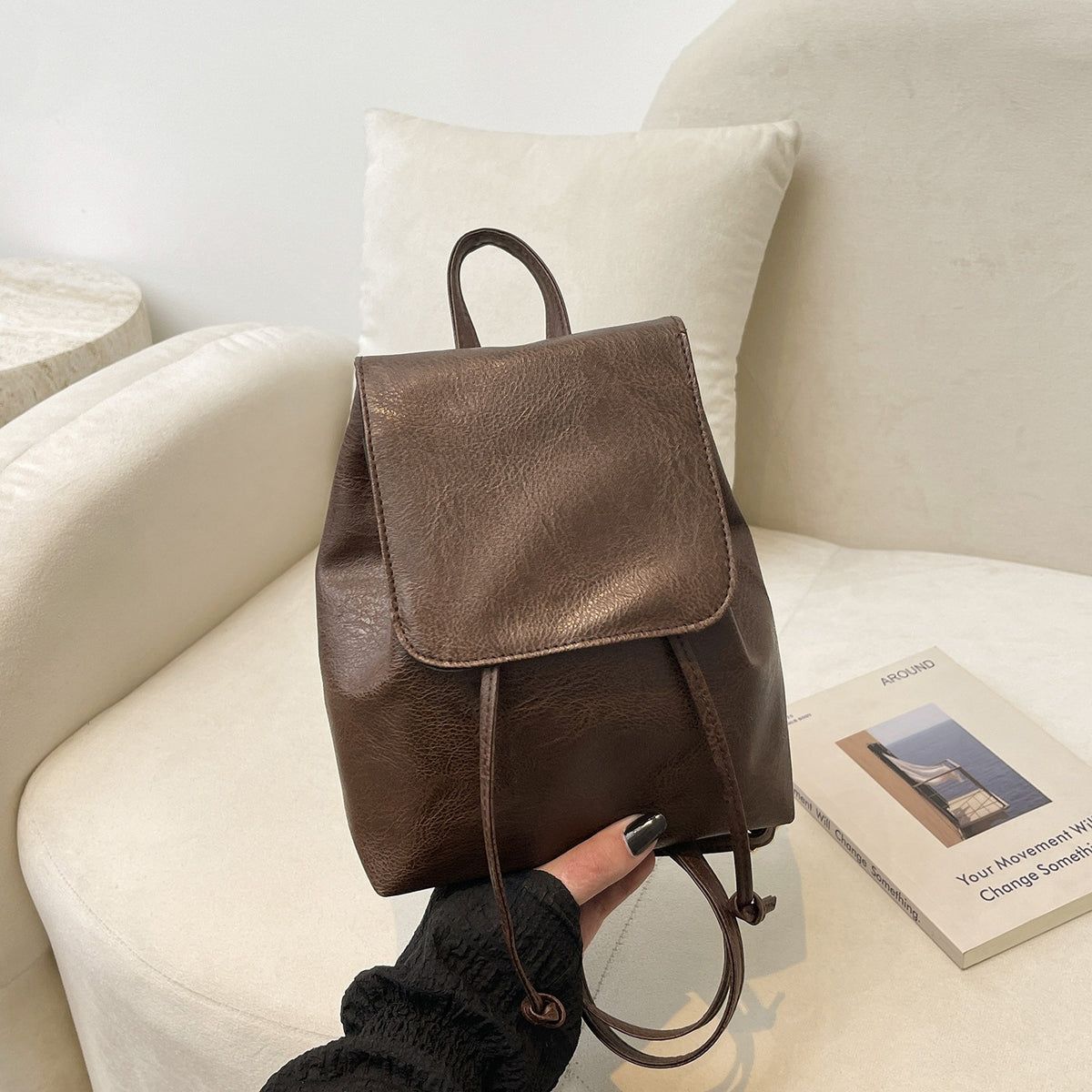 Cute Cat-Themed Faux Leather Backpack Acalora