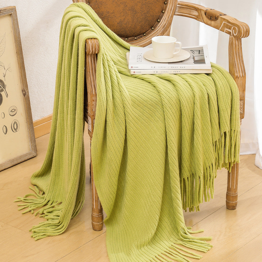 Luxurious Textured Knit Fringe Throw Blanket