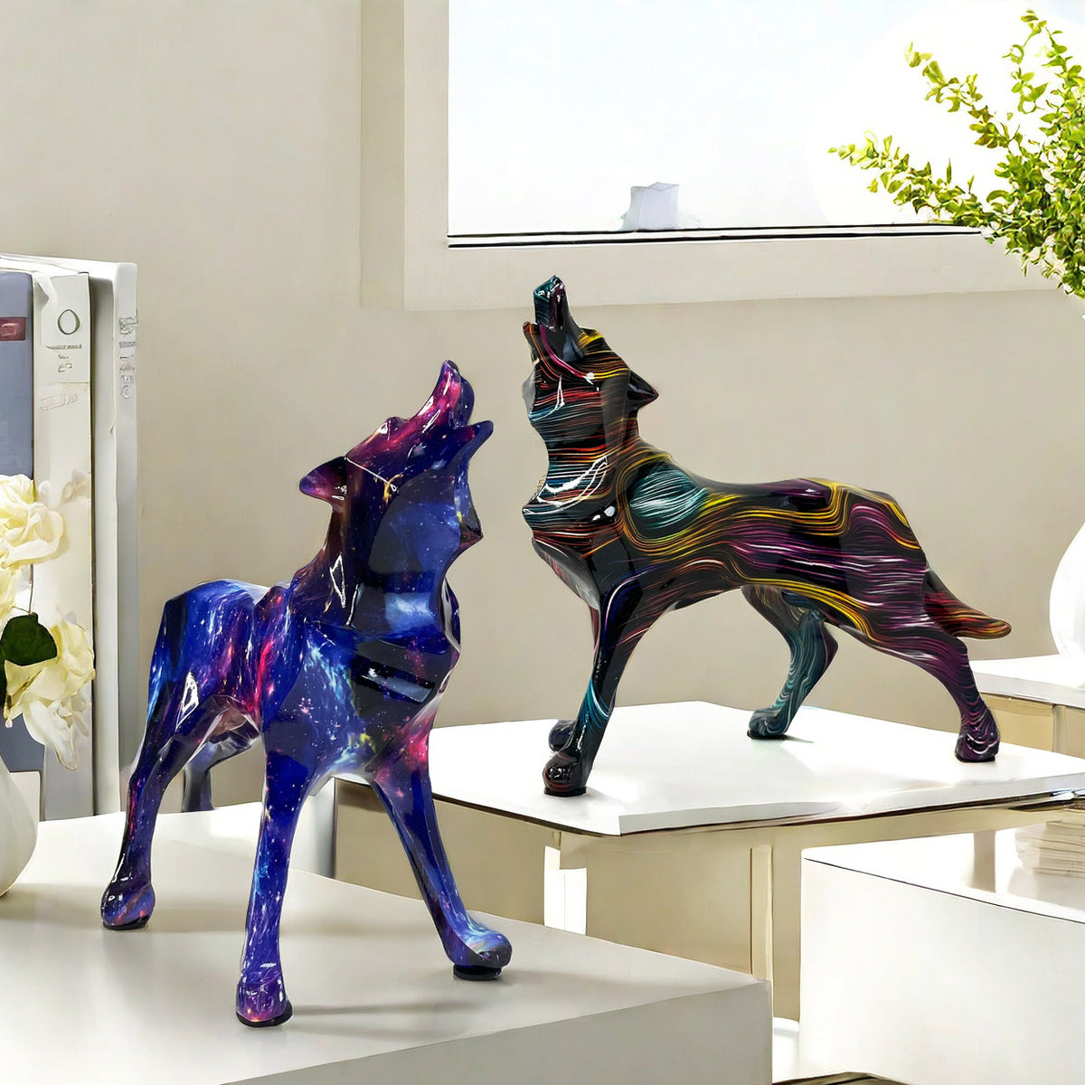 Unique wolf sculpture made of hand-painted resin Acalora