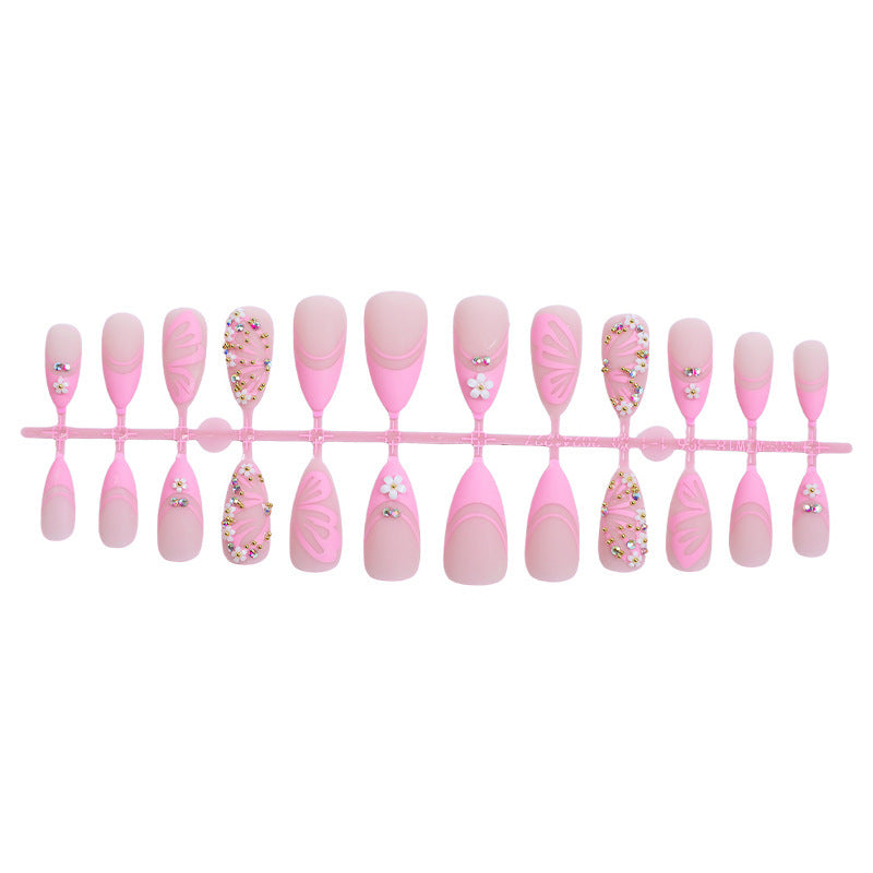 Decorative Press-On Nail Art Set with Gemstone and Floral Accents Acalora