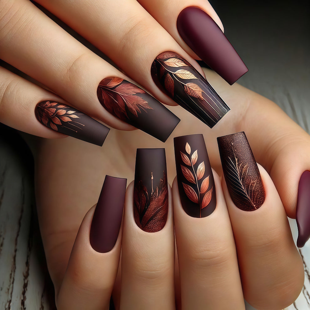 Premium Artificial Nails with Botanical Motif Acalora