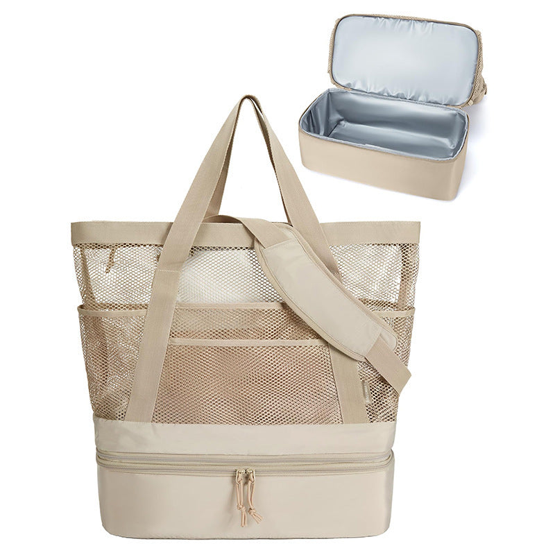 Insulated Mesh Beach Tote Bag with Multi-Compartment Storage Acalora