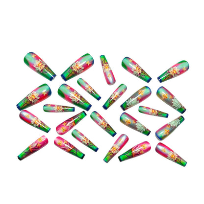 Artificial nails with elegant floral pattern and high-gloss finish Acalora