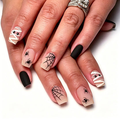 Artificial nail set with creepy Halloween motif and delicate spider designs Acalora