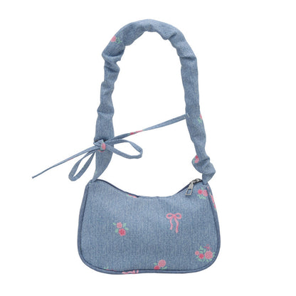 Embroidered Denim Shoulder Bag Acalora