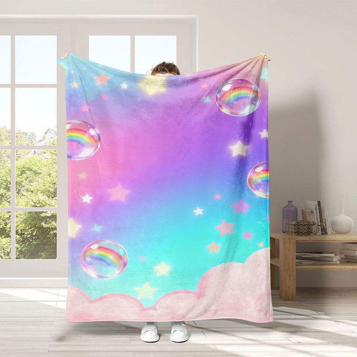 Cozy Rainbow-Themed Fleece Throw Blanket