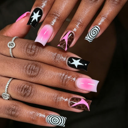 Artistic Press-On Nail Set with Unique Patterns Acalora
