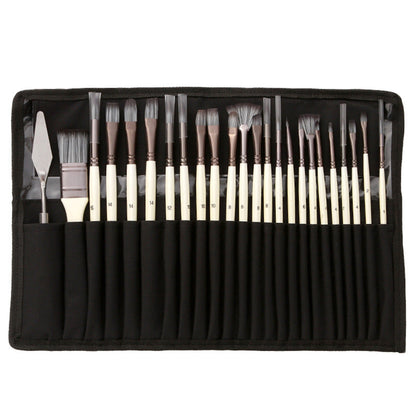 Skanto | Artist Brush Set | 24 Nylon Brushes with 7 Shapes & Palette Knife | Acrylic, Oil & Watercolor