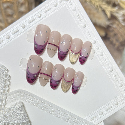 Artistic Stiletto Press-On Nail Set with Rhinestone Accents Acalora