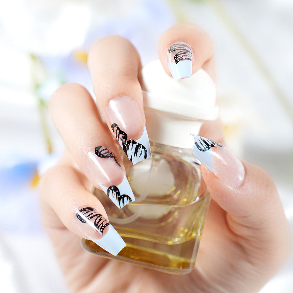Artistic Long Coffin Press-On Nails with Butterfly Design Acalora