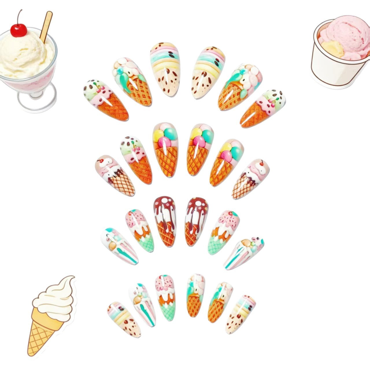 Artistic Ice Cream Cone Nail Art Acalora