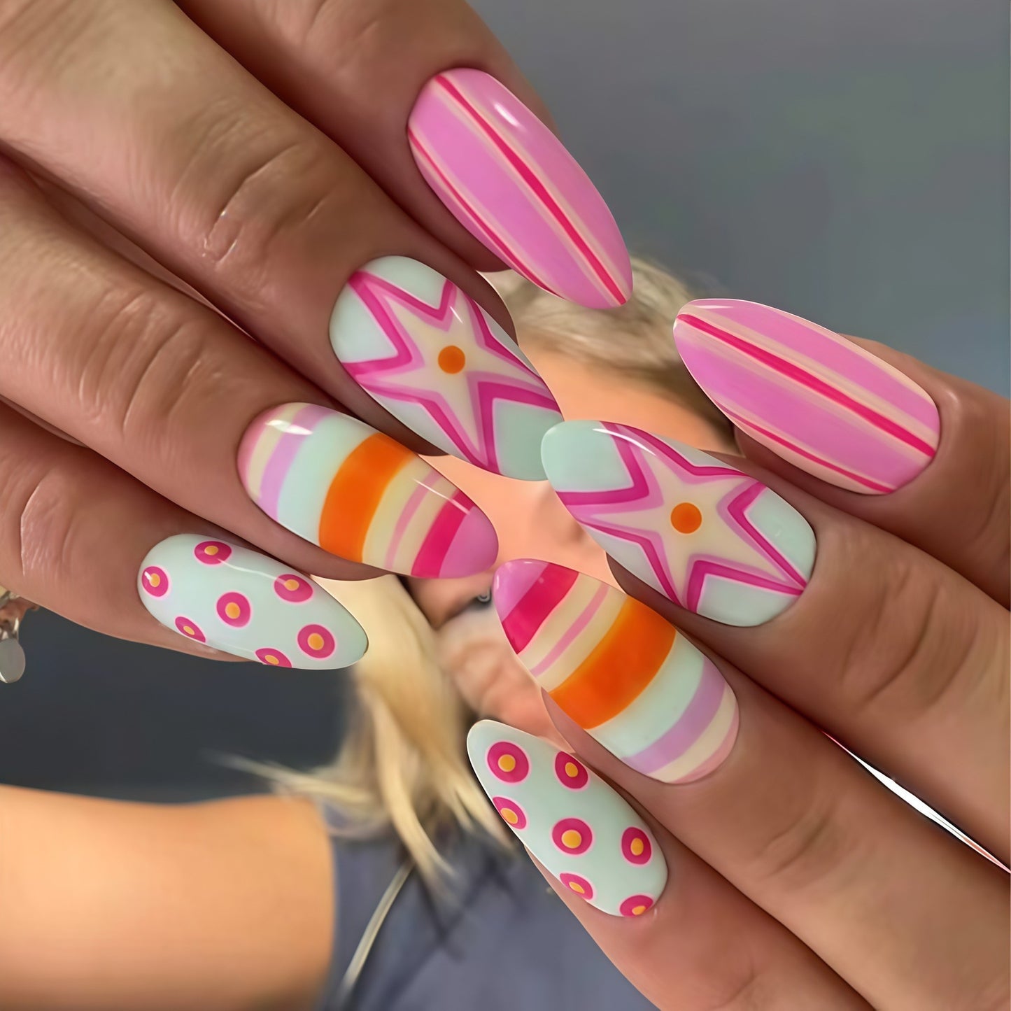 Vibrant Patterned Nail Art Extensions Acalora