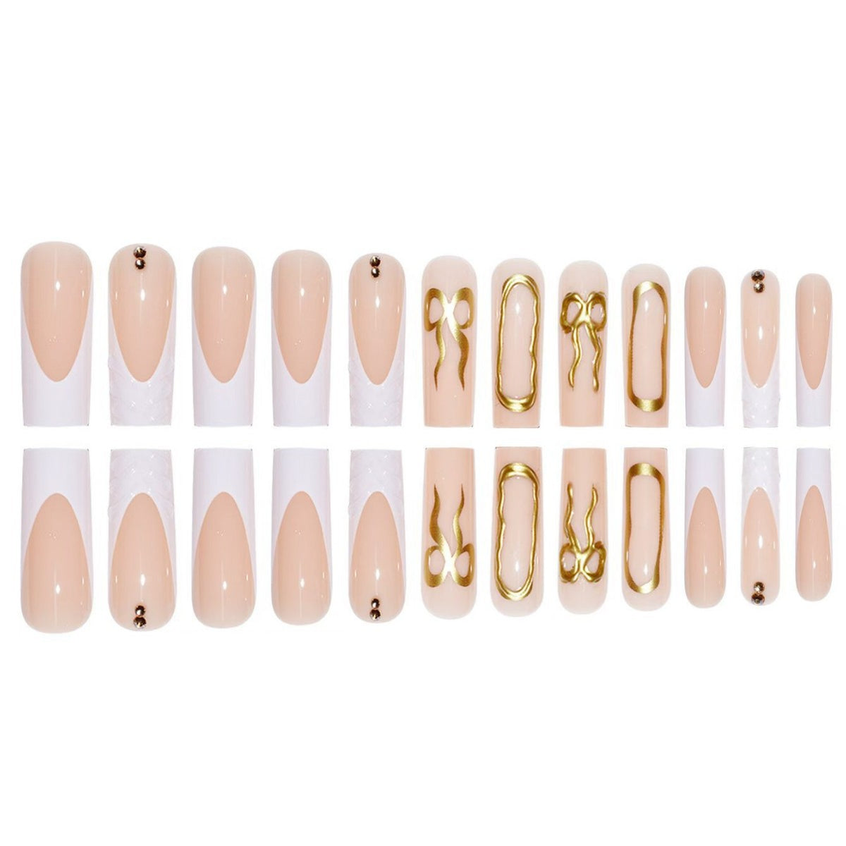 Artistic 3D Press-On Nail Set with Decorative Gold Accents Acalora