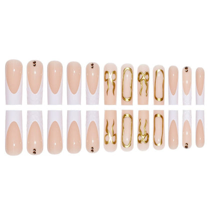 Artistic 3D Press-On Nail Set with Decorative Gold Accents Acalora