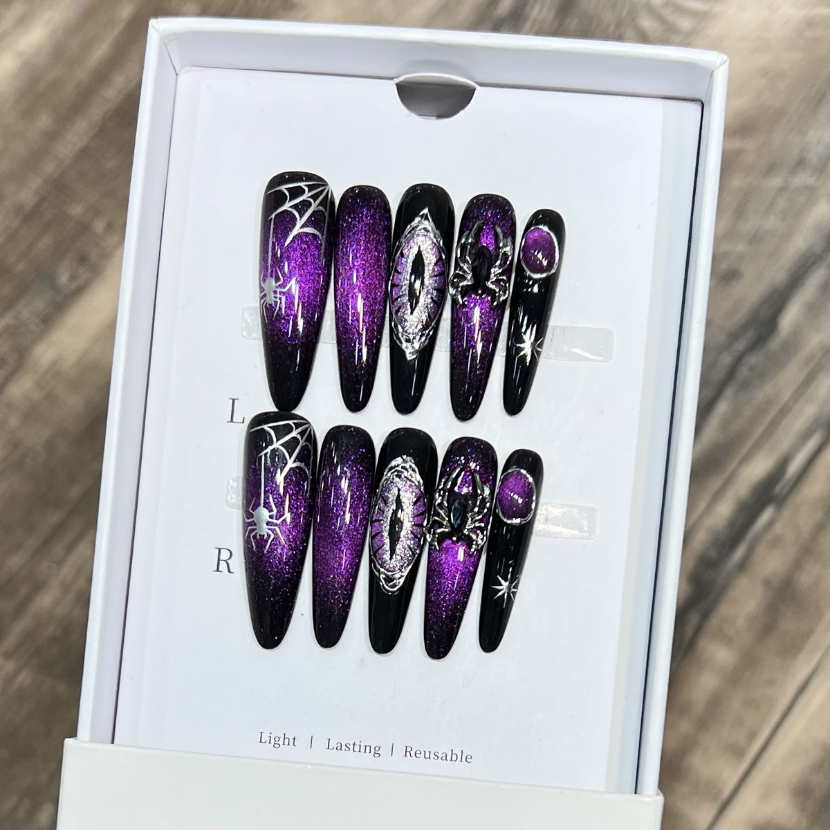 Glamorous Stiletto Press-On Nail Art Set with Celestial Design Acalora