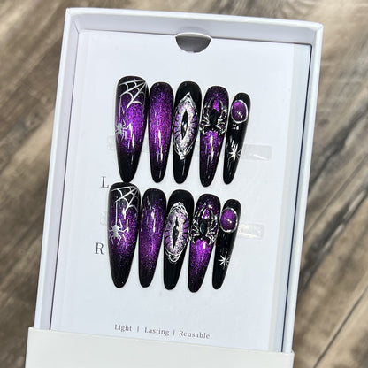 Glamorous Stiletto Press-On Nail Art Set with Celestial Design Acalora