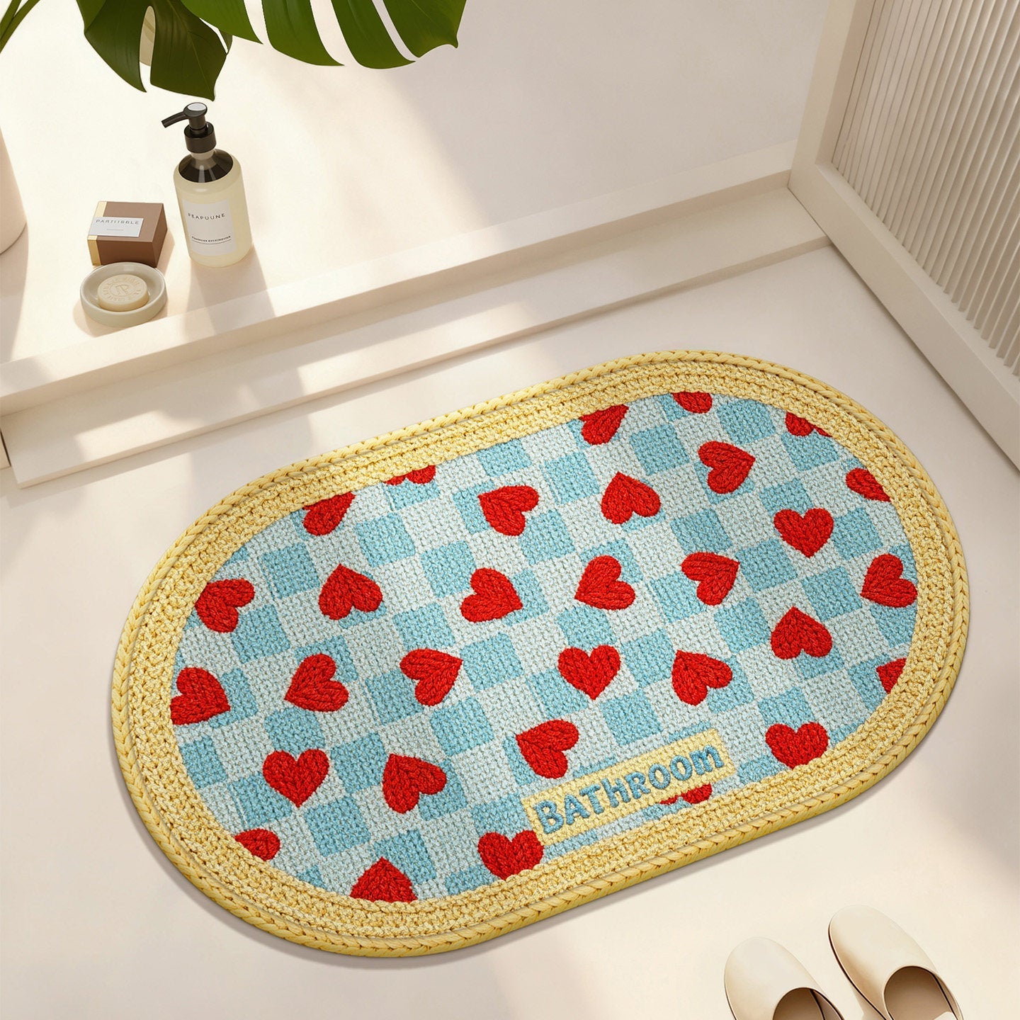Heart-Patterned Bathroom Mat