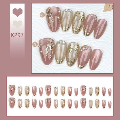 Artificial Nail Set with Elegant Golden Decorations Acalora