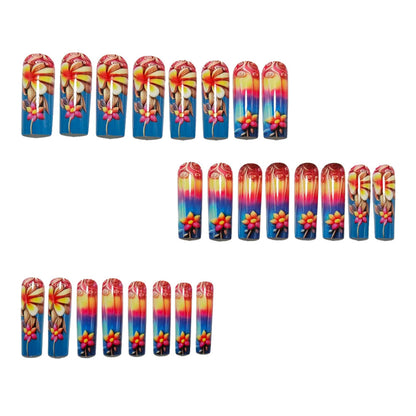 Artificial nails with floral 3D applications and gradient Acalora